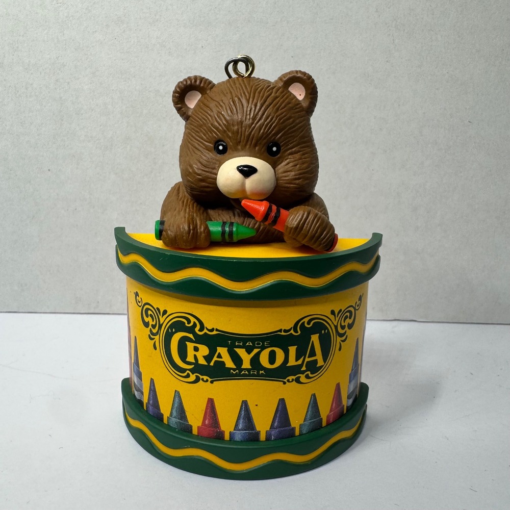 Vintage 1992 Crayola Crayon Box Bear Christmas Ornament Binney & Smith 3.25" EUC